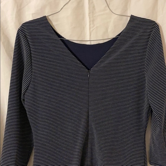 Navy Striped Lace Bottom Dress - Picture 4 of 5